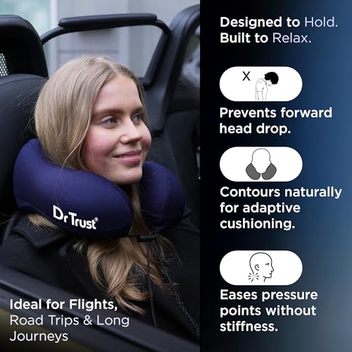 Image of Dr Trust USA Travel Neck Rest Pillow for Airplanes, Memory Foam Air Travelling Head Rest Support for Adults Flights Accessories Orthopedic Aircraft Pillow Recommended for Neck Pain -358