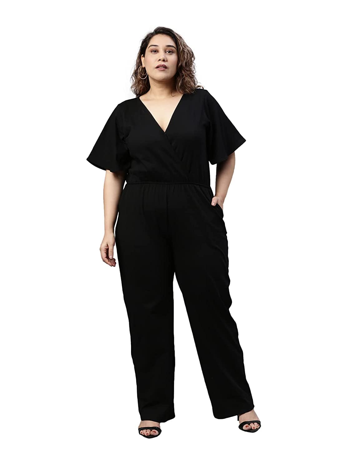 the pink moon Women's Full Length Plus Size Black Knit Jumpsuit - (JMPST_BLACK)-picture-28
