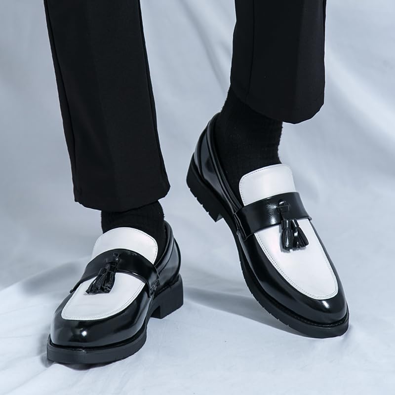 Image of HuitJours Men Two Tone Colors Penny Loafer Slip On Pull on Dress Shoes Casual Boat Shoes Moccasins