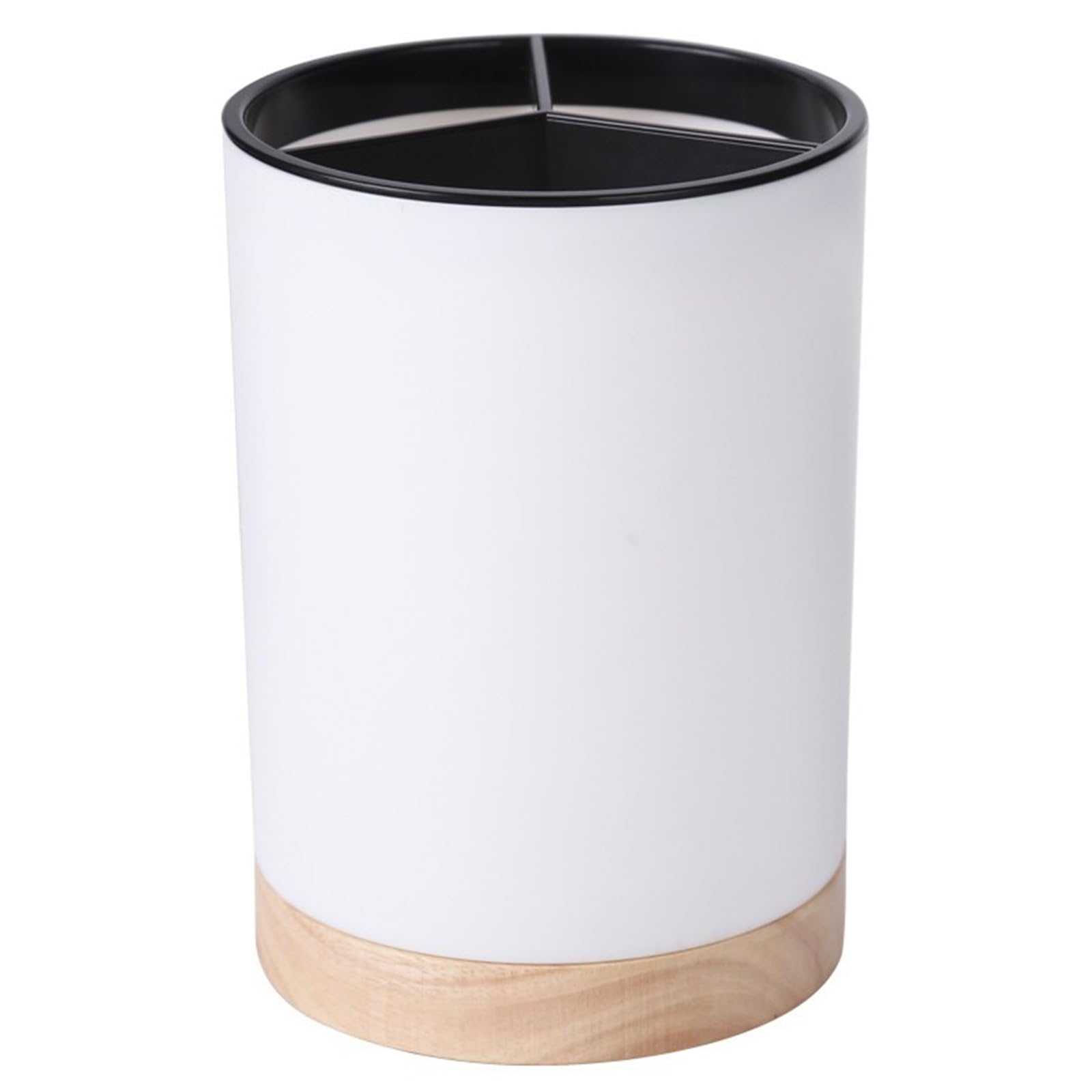 Portautensili Da Cucina In Ceramica Bianca Con Base Girevole In Legno Di Acacia | Contiene 20+ Utensili | Organizzatore Multiuso - 4