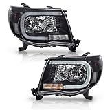 PIT66 LED Tube Projector Headlights Headlamps W/O Bulbs Compatible with Toyota Tacoma 2005-2011 8115004163, 8111004163, 8115004173, TO2502157, TO2503157, Clear Lens Black Housing Clear Reflector