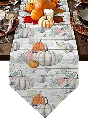 Fall Table Runner Thanksgiving Table Decorations,Grey Pumpkins Table Runners Vintage Wood Farmhouse Cotton Linen Runner for Dining Table,Holiday,Parties, Baby Shower,Outdoor,13X70 Inches Long