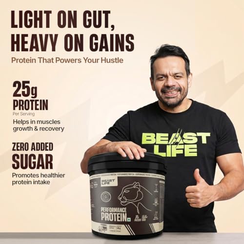 Image of BeastLife Performance Yeast Protein Powder | 25g Protein | Cookie & Cream|NABL Lab Certified | High Absorption for Muscle Growth |Smooth & Light, Easy to Digest with Ultrasorb Tech|5.64g BCAA | Best For Gut | Beta Glucan | Improves Immune Function | 4 Kg