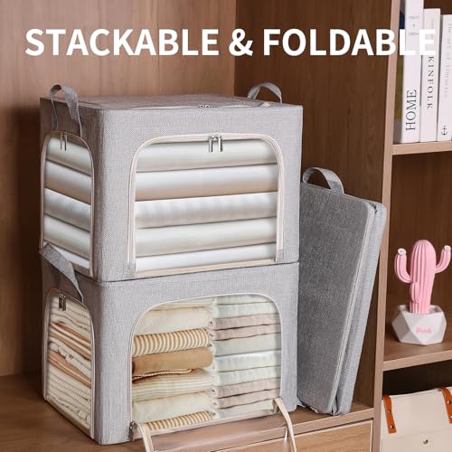 combocube 3-Side Zippered Openings Clothes Storage Bins with Thick Metal Frame, Stackable & Foldable Clothing Storage Bins with Lid, Linen Fabric Closet Storage Box with Large Clear Window, 3 Pack by combocube - Image 3