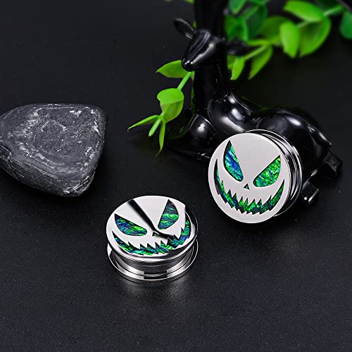 COOEAR Screw Back Gauges for Ears Piercing Halloween Pumpkin Style Fake Opal Ear Plugs and Tunnels 0g to 1 Inch.
