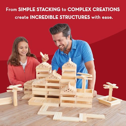 Image of MindWare KEVA Structures 600 Plank Wooden Building Blocks Set, Includes 600 Pine KEVA Planks, 30 Idea Cards and Collapsible Storage Bin