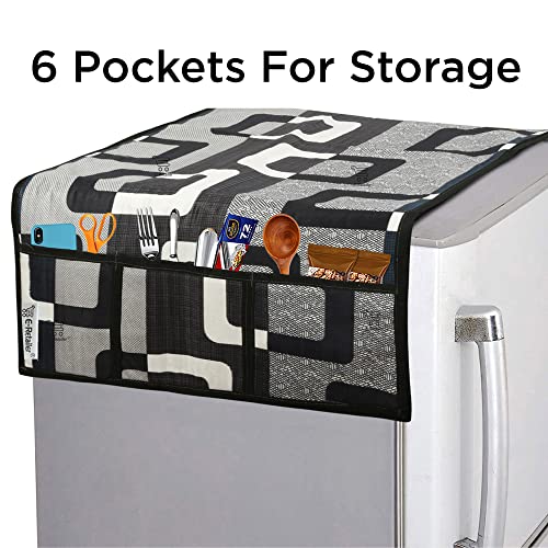 Image of Set of 1 Pc Fridge Top Cover with 6 Utility Pockets and 3 Pc Fridge Mats (Black, Set of 4)