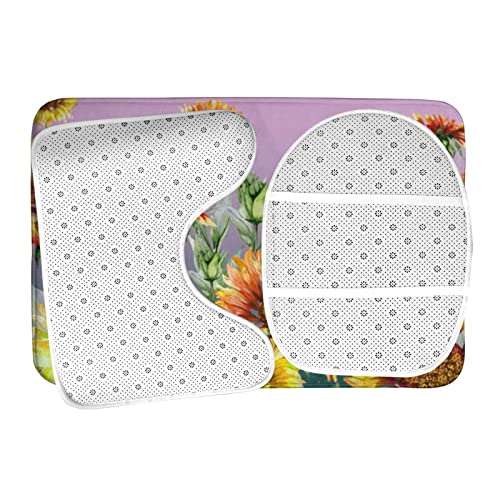 DIRYKILP Badematte + Konturmatte + Toilettendeckelbezug, schöne Sonnenblumen 3 Stück Badematte Set, mit rutschfester Klebeunterseite – Bild 7