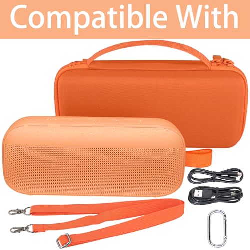 Image of co2CREA Hard Travel Case for Bose SoundLink Flex 2 /1 Speaker, Orange | Carabiner Attachment, Comfortable Handle, Detachable Shoulder Strap, Accessory Organization, Secure Protective Storage