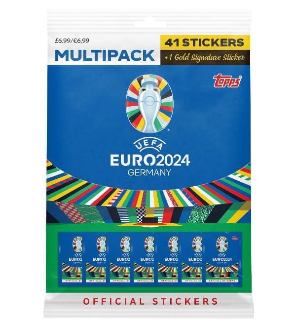 Topps UEFA EURO 2024 Colección de 41 pegatinas, paquete múltiple, protección de envío Heartforcards®