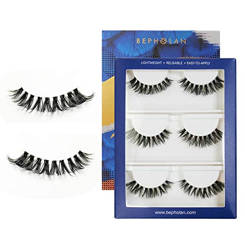 BEPHOLAN 3 Pairs 0.10 Faux Mink Lashes Synthetic Fiber False Eyelashes | Natural Flare Look | 3D Layered Effect | 100% Handmade & Cruelty-Free | Reusable | XMZ108