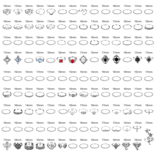 ONESING 154 Pcs Knuckle Rings for Women, Vintage Knuckle Rings Set, Stackable Finger Rings Set Bohemian Retro Vintage Jewelry Silver Rings Crystal Joint Rings Hollow Carved Flowe2