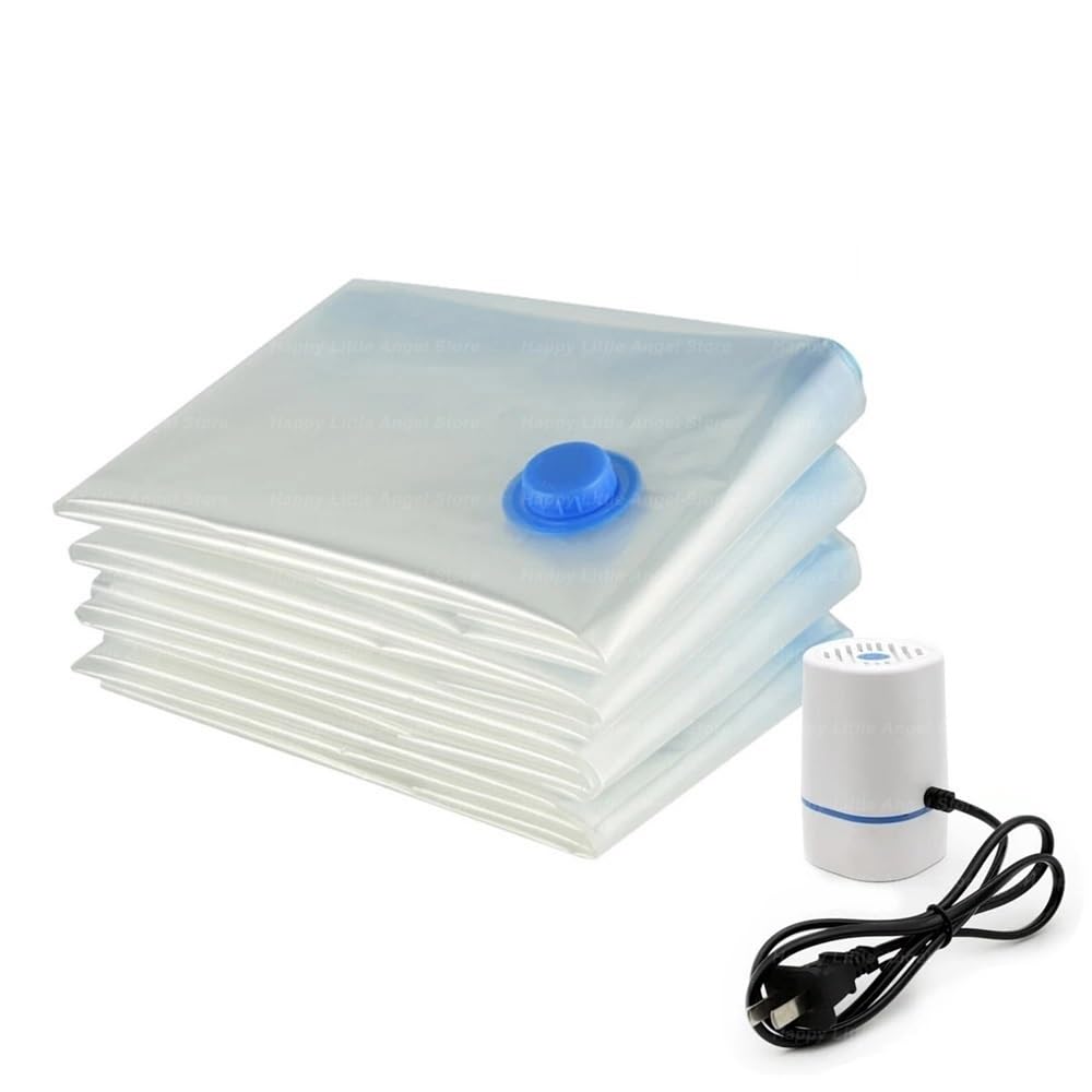 Bolsas de vacío reutilizables con bomba, transparentes, comprimidas, ahorradoras de espacio for ropa, contenedor de viaje grande(4PCs Bags-Set(B),70X100CM)