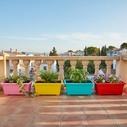 Image of Bianco Rectangular Plastic Pots for Plants, Jupiter Flower Pots for Home, Window Display, Garden (35 x 18.5 x 15 cm) (Multicolor) (Pack of 4)