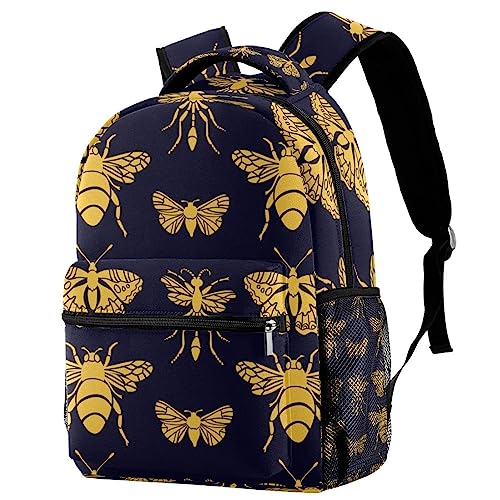 Sac à dos classique abeilles dorées élégant et robuste pour femme et étudiante
