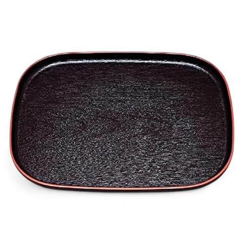 J-kitchens お盆 尺4 大寿木目小判 トレー ( 盆 トレイ おぼん ) 黒 ブラック 天 朱 レッド 滑らない 42cm 漆器 ( ABS 樹脂 ) 日本製