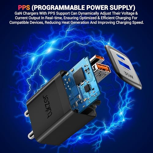 Image of Tukzer 35W Dual Port GaN3 Ultra 3X Faster Charger Adapter (Type C PD3.0 & USB QC3.0) with Type C to C Cable for iPhone 17 /17 Plus /17 Pro /17 Pro Max, 16 /15 /14 /13 /12 Series,Samsung, MacBook,Laptops-BLK