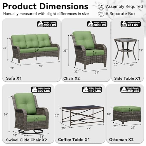 Image of 9 Piece Outdoor Wicker Patio Furniture Set, Patio Chairs Set with Thickened Olefin Cushions, High Back and Deep Seating, Hand-Woven PE Rattan, Ottoman for Porch, Deck