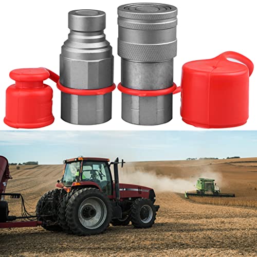 Image of 1 /2 inch SAE (3 /4 inch-16 O-Ring Boss) Thread,1 /2 inch Body Flat Face Hydraulic Coupler | 1 /2in SAE Thread + 1 /2in Body, Skid Steer Bobcat Flat Face Hydraulic Quick Connect Couplers,w /Dust Caps