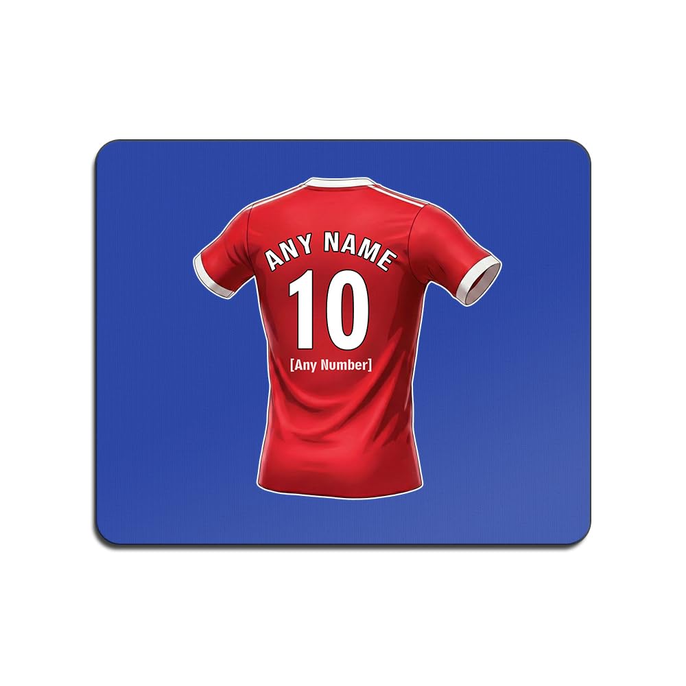 UNIGIFT Personalised Gift - Wrecsam Fan 3mm Blue Mouse Pad (Red Football Jersey Design) Custom Name Mat - North Wales LL11 Club
