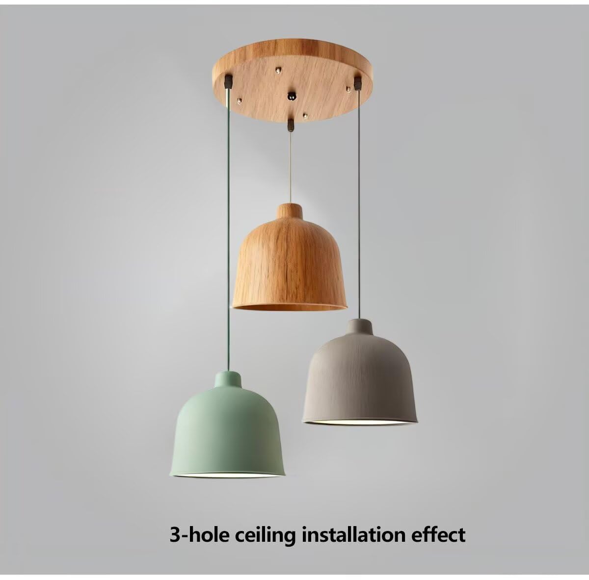 Rosone Lampadario 3 Fori Legno di gomma naturale Rosetta da Soffitto 30cm Rotonda 3 Vie Coprifilo per lampadario Fissaggio a soffitto con accessorio per plafoniere, lampade a sospensione