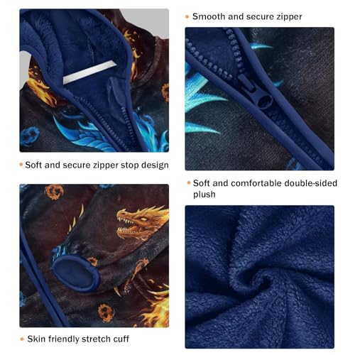 CHIFIGNO Dragon Heads Kids Polar Fleece Lined Fall Jacket, Kids Jacket with Hooded 3T3