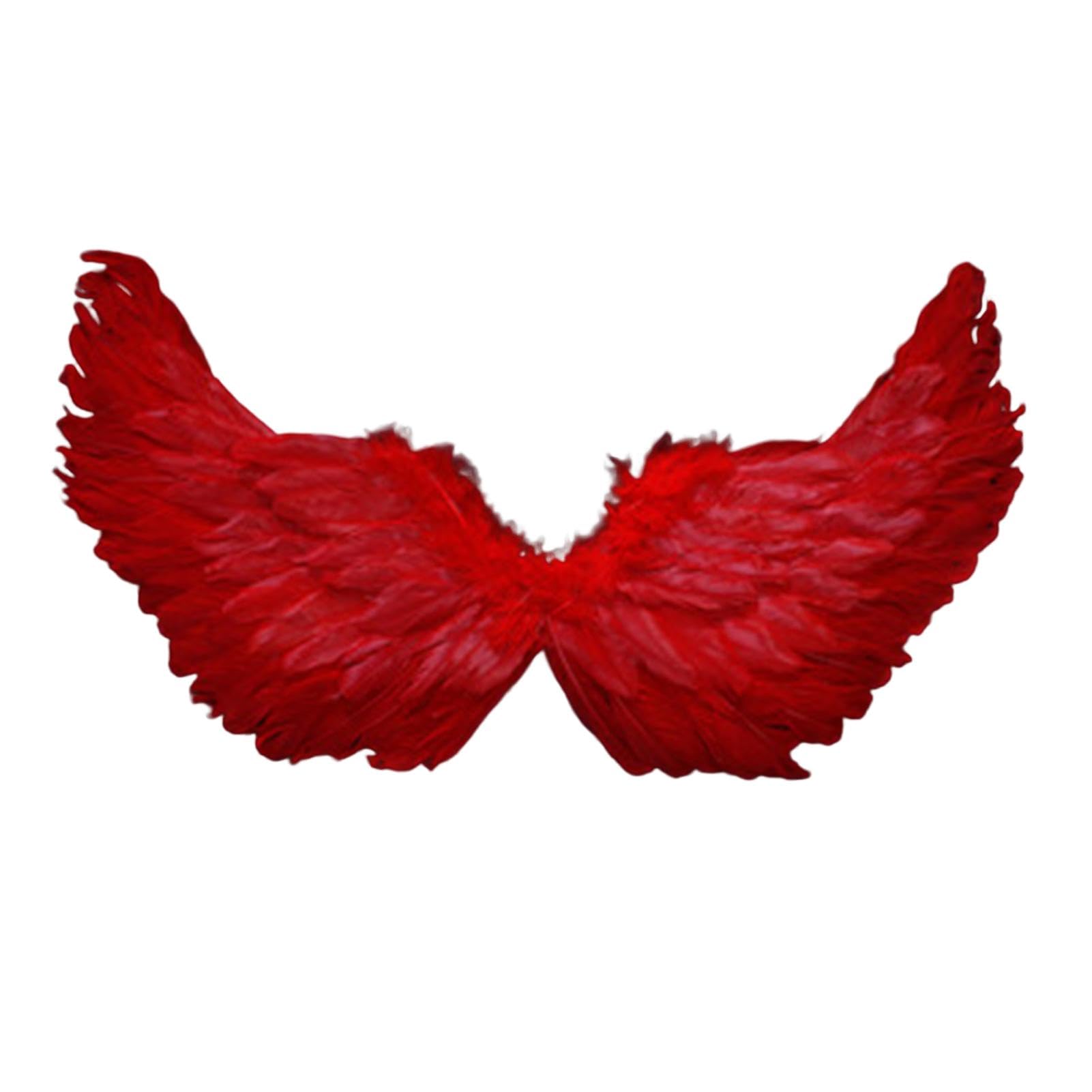 curfair Angel Feather Wings Costume Prop with Elastic Straps, Bright Color Lightweight Role Play Wings for Halloween Stage Performance Photography Cosplay (Red)
