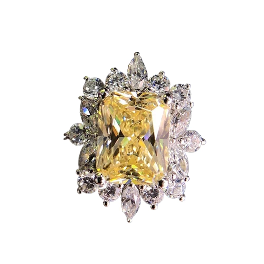 Viyuroyk S925 Sterling Silver fashion Color Diamond timeless engagement ring Cubic Zirconia Rings Diamond Rings for Women Jewelry Findings Earring Backs Findings (US Code 7)