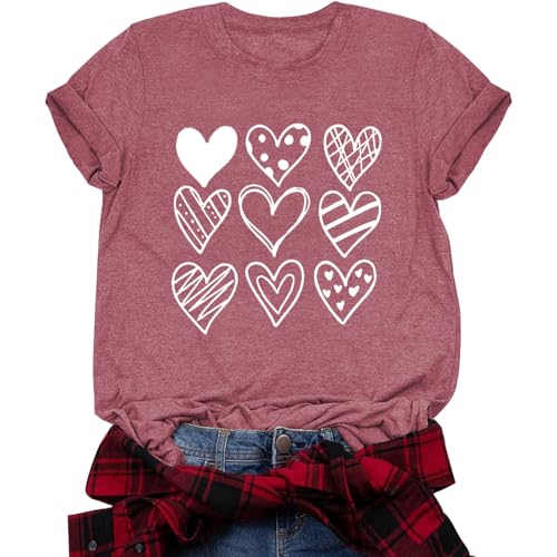 Image of Valentines Shirts for Women Valentine Love Heart Printed Graphic Tshirt Cute Girls Casual Top