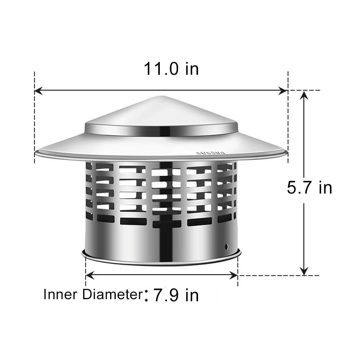 Comignolo rotondo in acciaio inossidabile 304 con schermo, presa d'aria superiore affusolata, base regolabile(7.9")