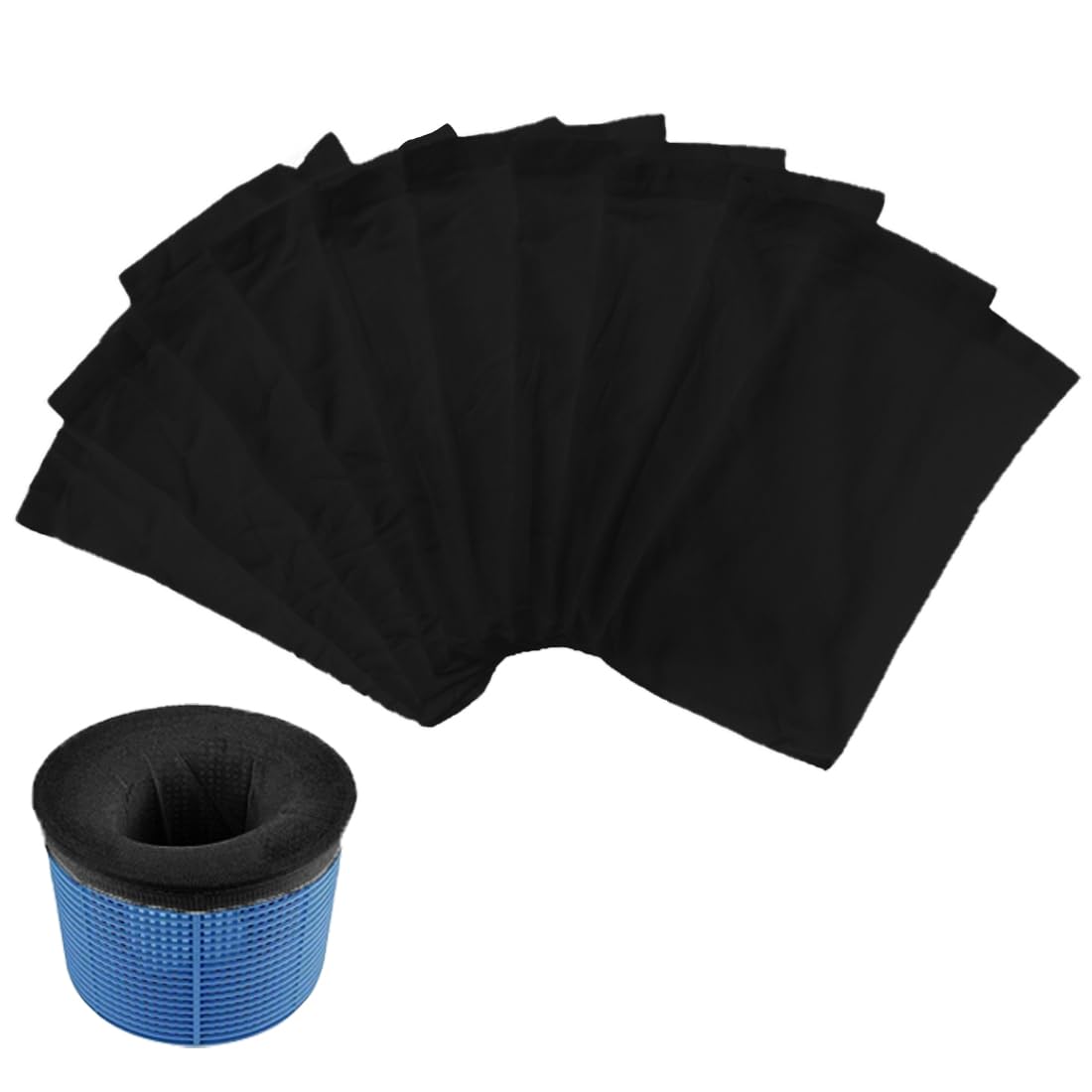 Pack of 10 black pool skimmer socks, surface skimmer pool, pool socks for skimmer, pool skimmer net for skimmer basket, swimming pool filter net, filter socks, skimmer filter net, black, A-image-2