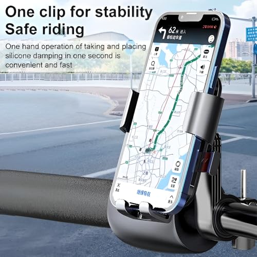 Image of LikeStar Universal Bike & Motorcycle Mobile Holder, 360 Rotation, One Touch Lock, Anti-Slip Grip, Shockproof & Secure Mount for Smartphones - Perfect for Cycling, Riding & Navigation - Handlebar Fit