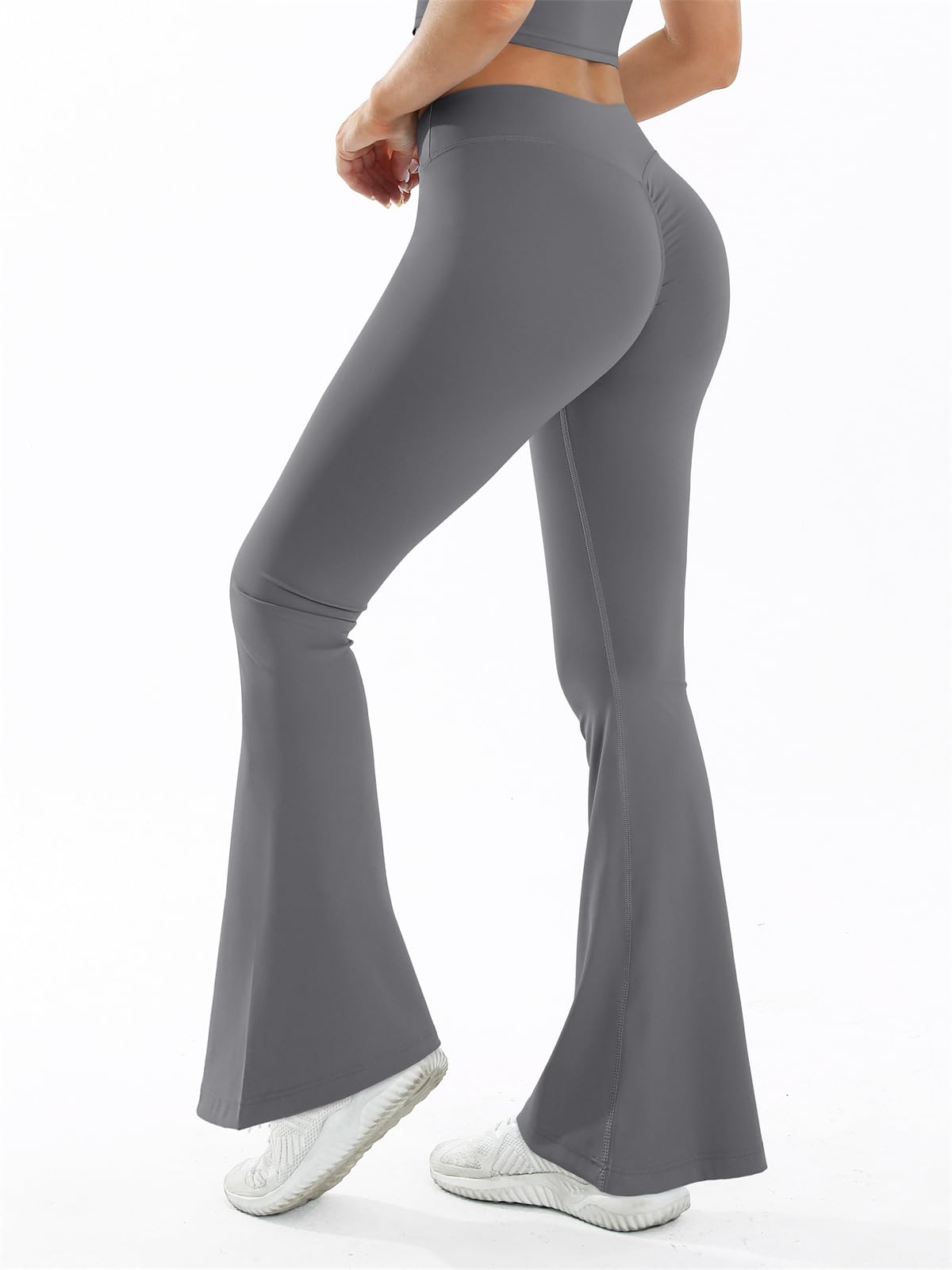 Generisch Bootcut Jazzpants damskie spodnie do jogi, podnoszące biodra, spodnie do jogi, z wysokim stanem, wąskie, szybkoschnące, sportowe spodnie z szerokimi nogawkami, rozm. M, szare