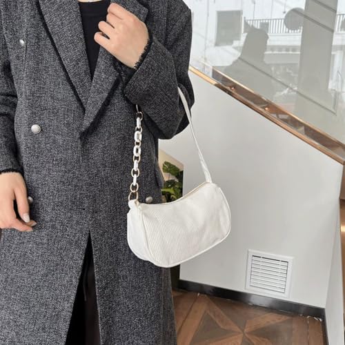 Corduroy Tote Bag Vintage Corduroy Crescent Shoulder Bag with Alt Chain Strap for Women Small Trendy Underarm Hobo Purse2