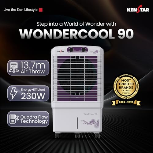 Image of Kenstar Wondercool HC 90 Desert Air Cooler 90L Honeycomb Pads Powerful Air Throw High Speed Motor Inverter Compatible 5 Star BEE Rating with 5 Year Warranty