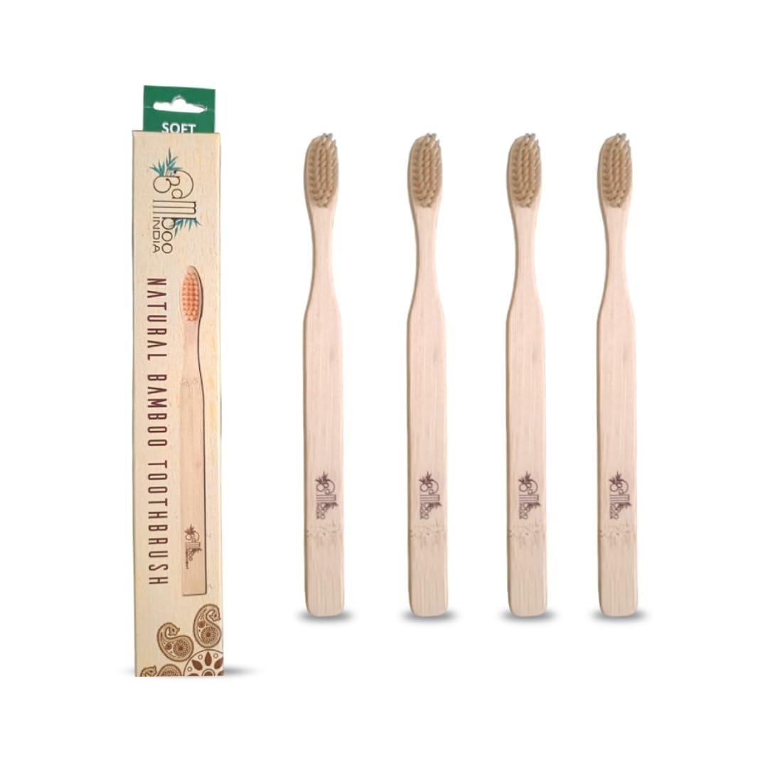 BambooIndia Bamboo Toothbrush Soft Manual (Pack Of 4) - For Kids 2/ Adults 2 - BPA Free Dual Charcoal Black Soft & Red, Green Bristles - Antibacterial & Biodegradable Handle - Natural & Eco-Friendly-picture-19