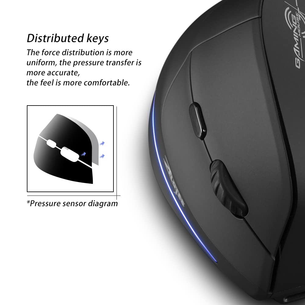 F-35 - Mouse da gioco wireless verticale, ergonomico, ricaricabile, opzionale, portatile, 2400 DPI, per computer Mac e PC