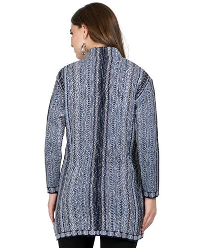 Image of LADYWILLINGTON Women Woolen Long Coat Warm Fabric Cardigan Winter Wear Pure Wool Thick Sweater For Women 100% Rainbow Wool Free Size Cotty With Side Pockets