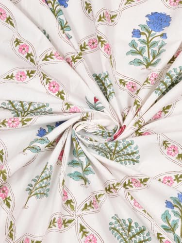 Image of Cotton Bedsheet, Hand Block Printed Bedsheet for Double Bed with 2 Pillow Covers, Eco-Friendly Bedsheet for Bedroom, Guestroom & Living Room, Size - 108 * 108 (Turquoise & Pink & Blue)