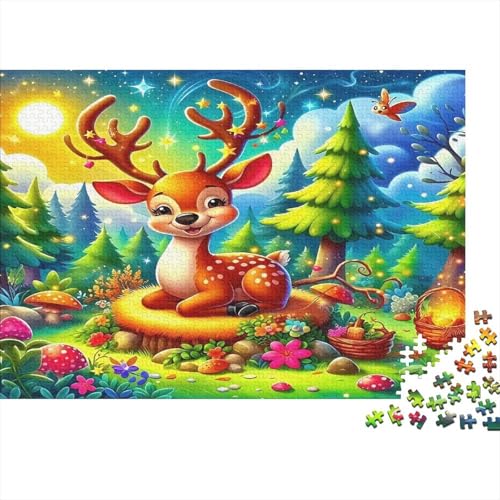 Puzzle de 1000 piezas de ciervo en bosque mágico de 52x38 cm para adultos