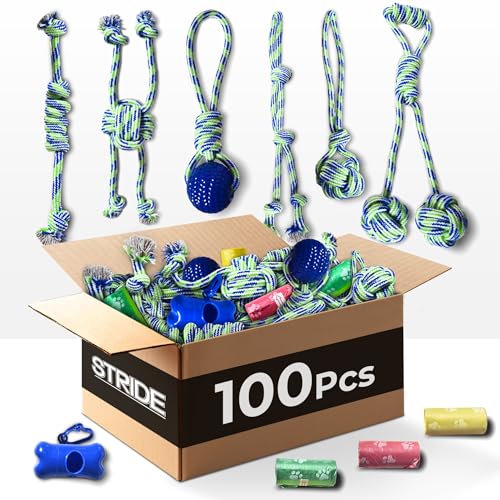 Stride Dog Chew Toys Pack of 100 Cute Dog Rope Toys with Soft Rubber Small Medium Dogs Interactive Dogs Toys for Boredom Anxiety Dog Teething Toy Pet Suppliestoys Dog Daycare Gifts