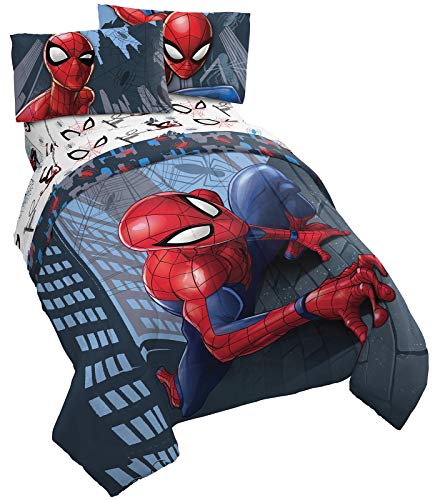 Image of Jay Franco Marvel Spiderman Crawl 5 Piece Queen Bed Set - Includes Reversible Comforter & Sheet Set Bedding - Super Soft Fade Resistant Microfiber (Official Marvel Product)