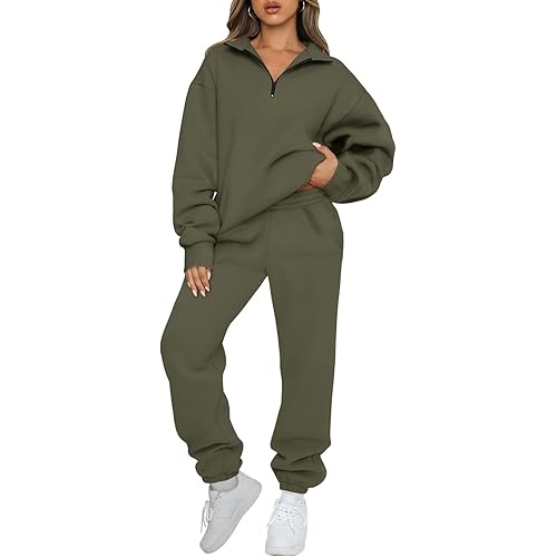 AUTOMET Women's Sweatsuits 2 Piece Outfits Lounge Sets Long Sleeve Half Zip Pullover and Baggy Sweatpants with Pockets