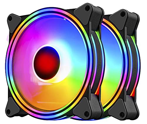 Superflow 120 Auto RGB Fans 120mm RGB Case Fans, RGB LED Fans, RGB Gaming PC Fans, 9 Blades Cooler Case Fan with Dual Sided RGB Ring Illumination Quiet Cooling Computer Fans (RGB Fan 2pcs)