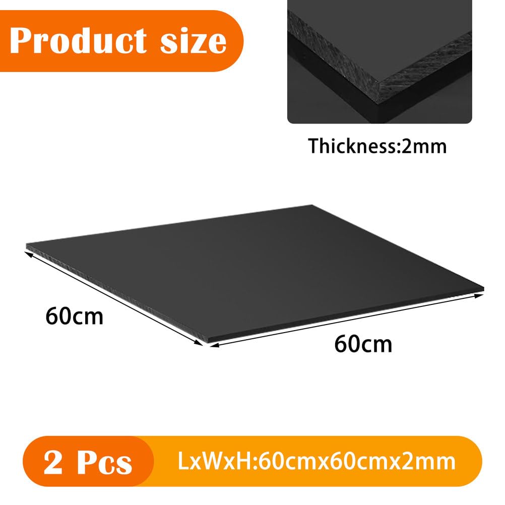 2er Set PP Kunststoffplatten Schwarz 2mm – Starre Polypropylenplatten für Maschinenbau Modellbau Werkstattprojekte,60×60cm