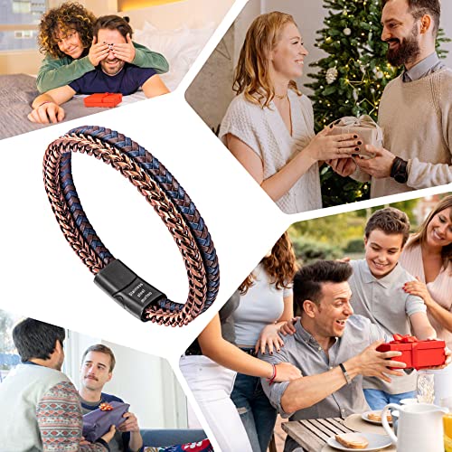 Image of Men's Leather and Steel Chain Bracelet with Clasp