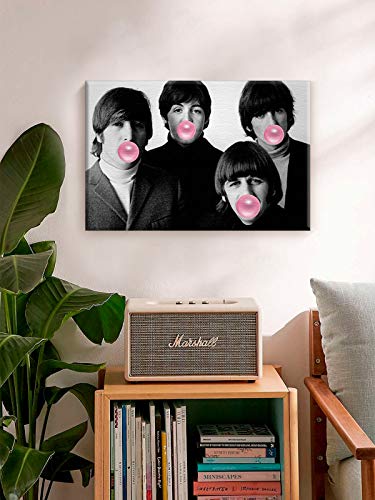 Funny Canvas Art Beatles Blowing Pink Bubble Gum Beatles Chewing Bubble Gum Canvas Wall Art Rock Band Photo The Beatles Gifts Beatles Poster 19" X 28" #TOP1