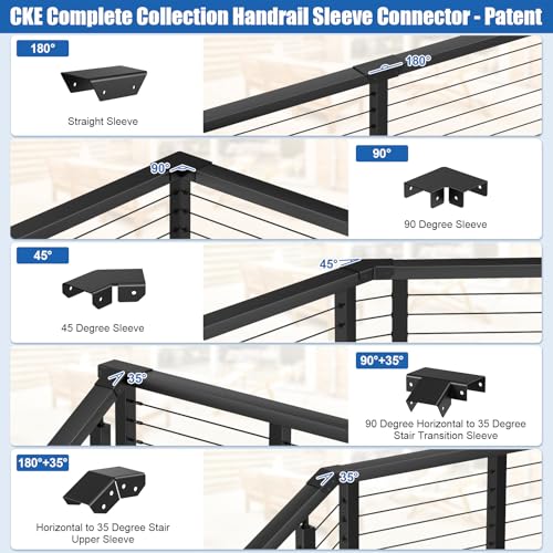 CKE Flat Handrail Accessories, Aluminum Black Corner Connector for Handrail, 90 Degree Sleeve for Deck Cable Railing Post System, Handrail Connector for Flat Top Rail Straight Handrail Fitting, HF06