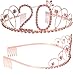 MEANT2TOBE 20th Birthday Sash and Tiara for Women - Fabulous Set: Glitter Sash + Basic Rhinestone Pink Premium Metal Tiara for Women, 20th Birthday Gifts for 20th Birthday Party
