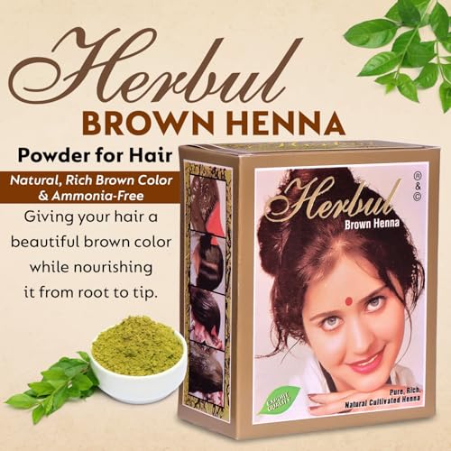 Brown Henna Powder for Hair, 6 Sachets x 10 gm Each, Natural, Brown Color, Ammonia-Free, Nourishes & Strengthens Hair, Long-Lasting, Salon-Quality Finish, Easy to Use Multi-Pack